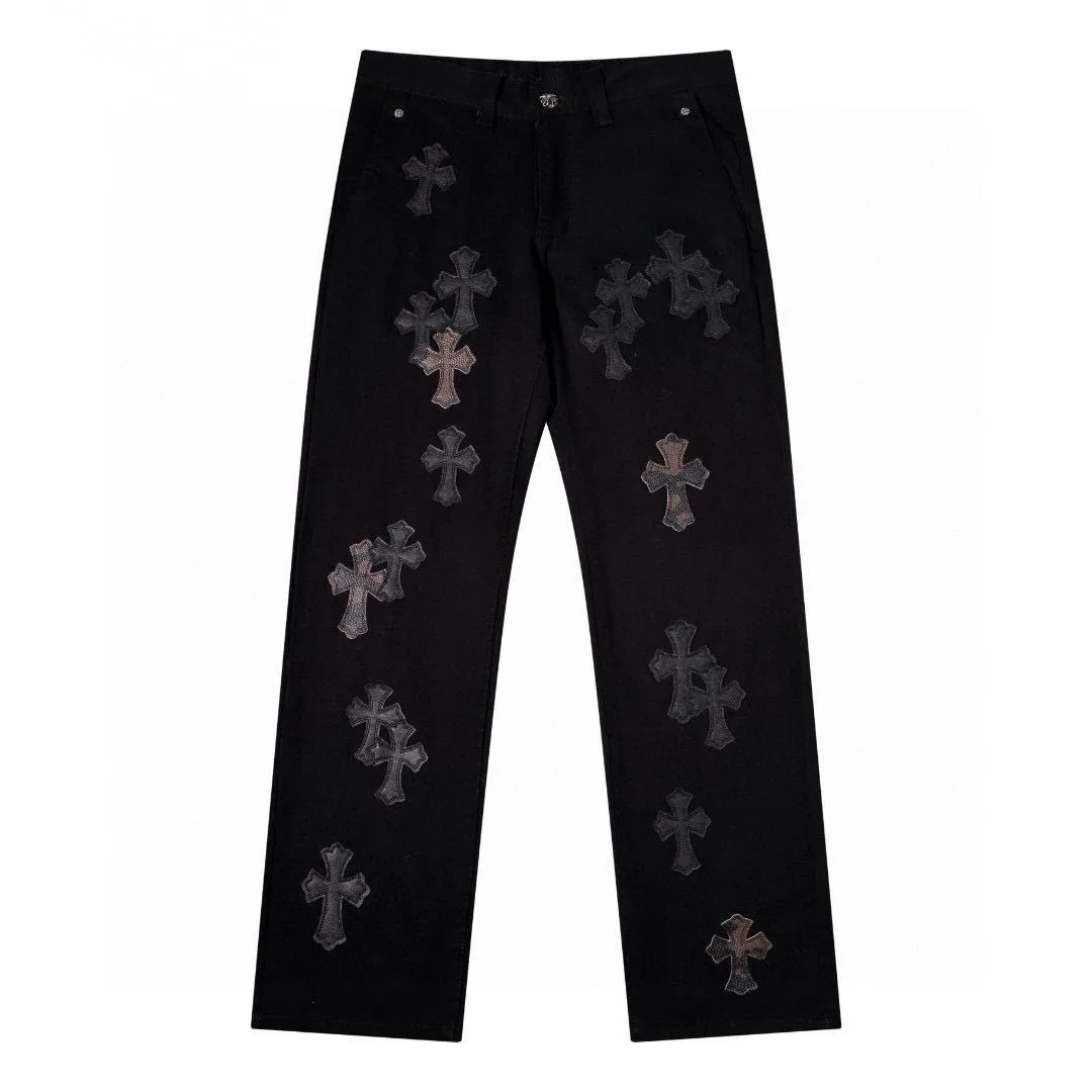 P270 💰 (Top version) Chrome Hearts丨Chrome Hearts Black and Brown Camouflage Cross Patched Leather Jeans - Full of exploring the ultimate in fashion, Chrome Hearts' new Chrome Hearts pants cleverly integrate camouflage cross, camouflage cross and other elements to break the traditional boundaries. Mattyboy's clever fusion of overalls and khaki jeans, the same style, brings endless matching inspiration to fashionistas! Whether it is daily wear or a trendy try, these pants can bring you an excellent fashion experience. Color: black Size: 28-30-32-34 (corresponds to S-M-L-XL)